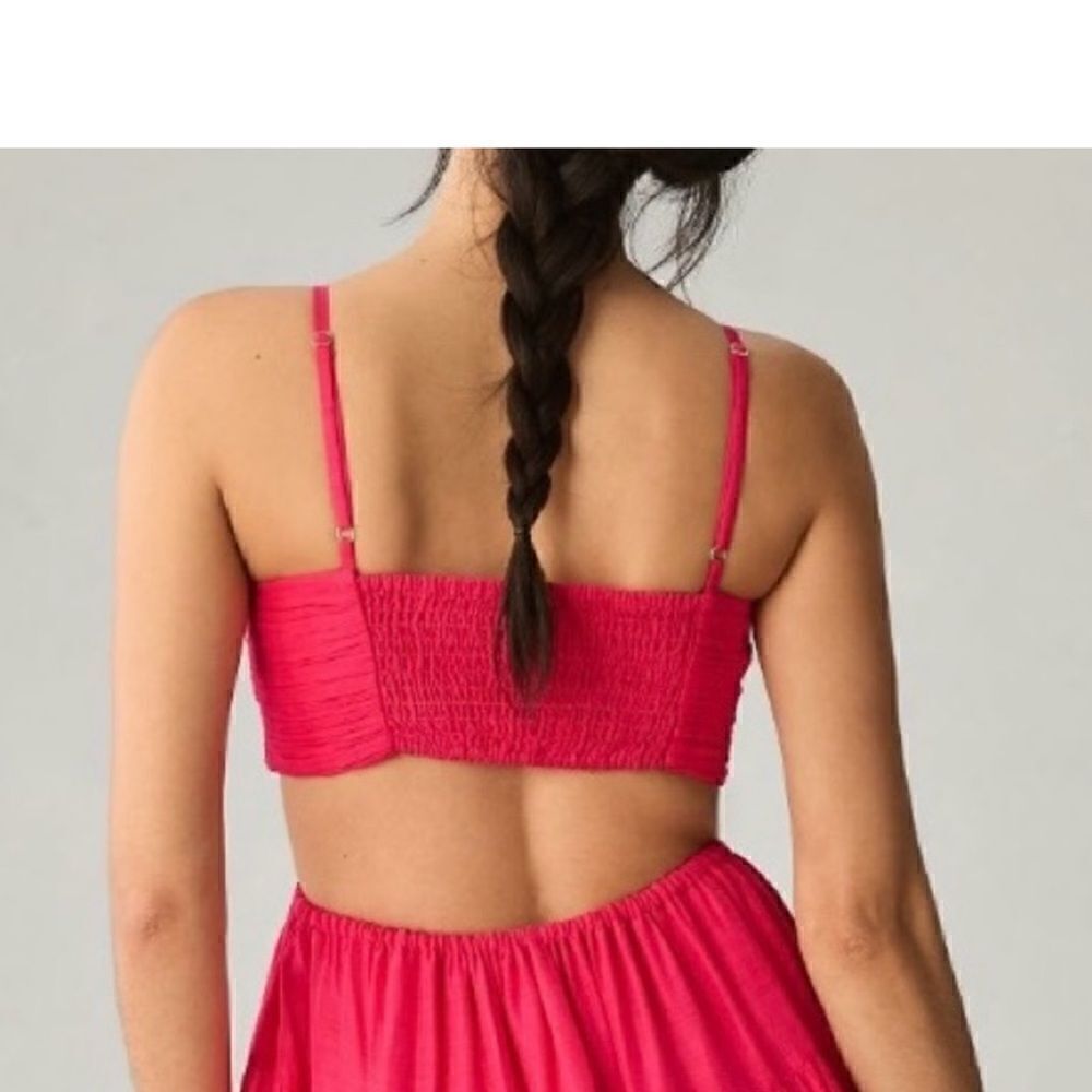 Anthropologie Let Me Be Cutout Tiered Dress Magenta Size XXS - Picture 5 of 6